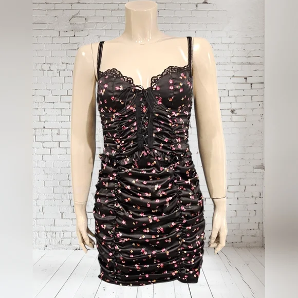 For Love And Lemons | Dresses | For Love Lemons Pansy Ruched Corset Floral Mini  Dress Black L | Poshmark